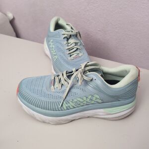 Hoka One One Bondi 7 Shoe Womens Size 9D Blue Athletic Running Shoes